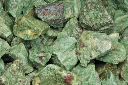 Vista 7 de Fantasia Materiales: Rubí grande de 1 libra en forma hexigonal natural piedras ásperas de la India