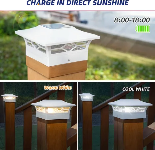 Vista 4 de APONUO - Luces solares para postes, paquete de 4, 2 modos de brillo, luces solares para postes automático encendido/apagado, impermeables
