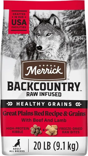 Vista 12 de Merrick Backcountry - Croquetas de granos saludables con trozos crudos liofilizados, receta de carne roja de Great Plains - Bolsa de 4.0 libras