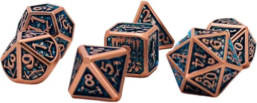 Vista 18 de Juego de dados de metal con escamas de dragón en color negro con caja de exhibición, perfecto para juegos, equilibrio adecuado y distribución