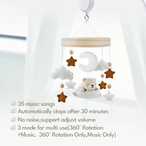 Vista 4 de Crib Mobile with 35 Lullaby Music,Soft Cotton Baby Mobiles for Cribs,Castle