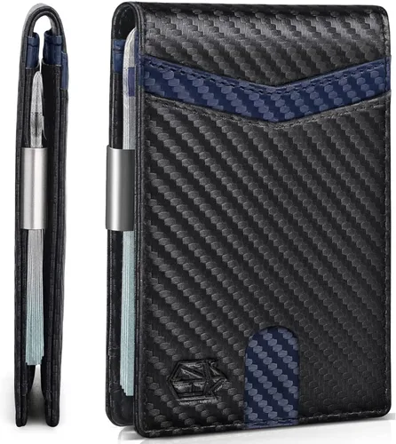 Vista 134 de Zitahli - Carteras delgadas con clip para dinero para hombre, tarjetero minimalista, de cuero, plegable, con bloqueo RFID, cartera de bolsillo