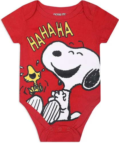 Vista 4 de Peanuts Snoopy - Paquete de 4 mamelucos de manga corta para recién nacidos y bebés