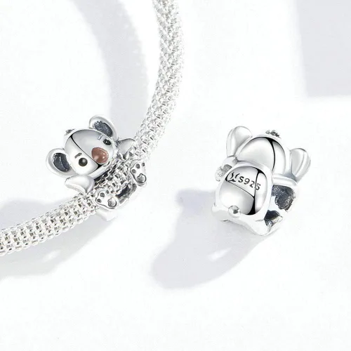 Vista 3 de Dije de plata de ley 925 para perro, dinosaurio, araña, gato, animal, delfín, ratón para pulsera Pandora