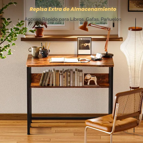 Vista 6 de Huuger Escritorio Plegable con Estante de Almacenamiento, Mesa de Computadora Plegable de 31.5 Pulgadas para Espacios Pequeños, Mesa de Sofá que