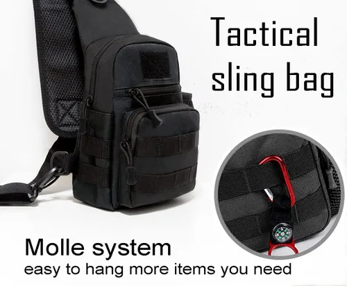Vista 4 de Ait fish Pequeña bolsa táctica cruzada para hombres y mujeres mochila de un hombro para senderismo viajes color negro Negro - Mochilas Daypack