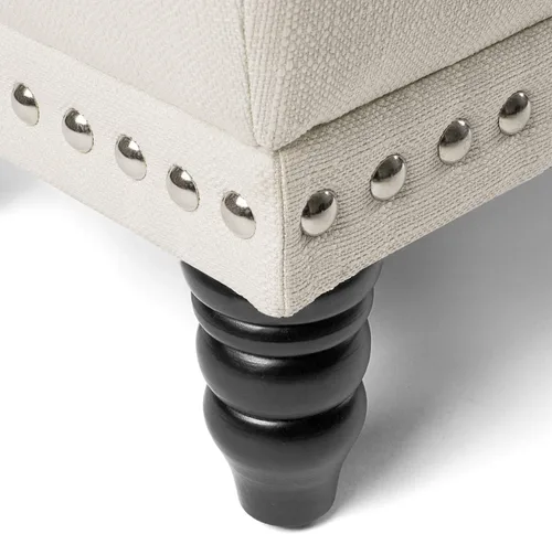 Vista 6 de Homebeez Taburete otomano de almacenamiento con reposapiés copetudo con ribete de cabeza de clavo (beige), grande