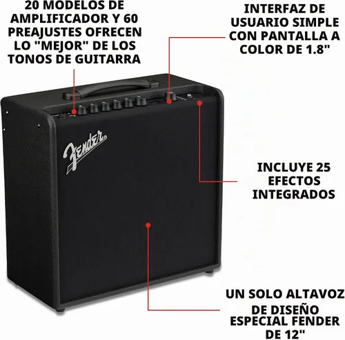 Vista 2 de Fender Mustang LT50 - Amplificador de guitarra, 50 vatios, con 2 años de garantía, 30 efectos preestablecidos con interfaz de audio USB