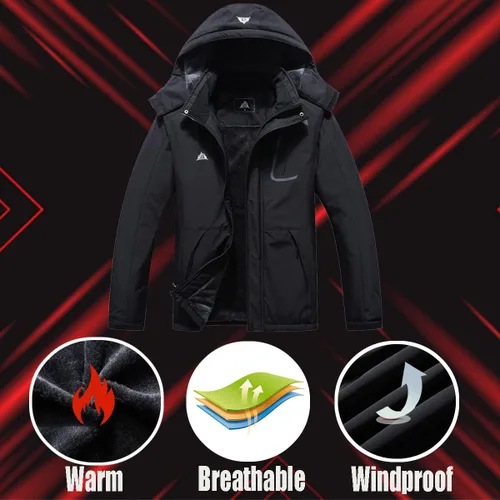 Vista 5 de Chaqueta de esquí impermeable para hombre, resistente al viento, cortavientos, abrigo de nieve cálido con capucha