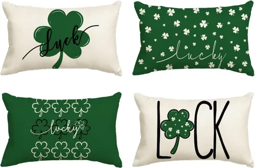 Vista 8 de AVOIN colorlife Juego de 4 fundas de almohada de trébol de la suerte del día de San Patricio, 16 x 16 pulgadas, decoración de la suerte verde