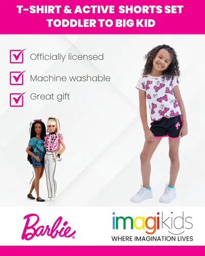 Vista 2 de Barbie Conjunto de camiseta y pantalones cortos activos de delfín Conjunto moderno para niñas coordinadas