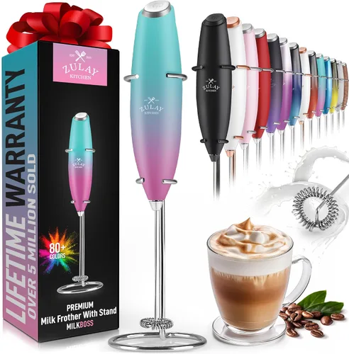 Vista 491 de Zulay Milk Boss Espumador de leche potente manual, hace espuma para latte, batidor para mezclar bebidas, café, miniespumador para capuchino, frappé