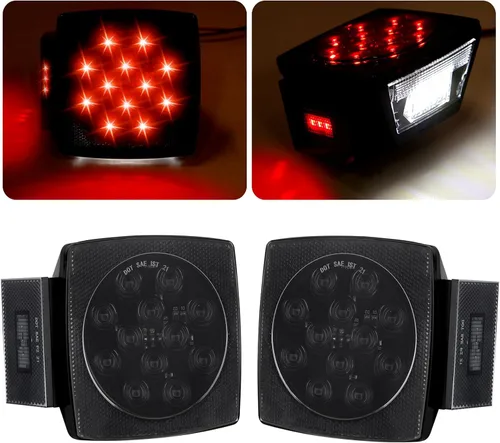 Vista 8 de Luces de remolque, 2 piezas de luces traseras combinadas cuadradas rojas LED, luces de freno, parada, giro, licencia para remolque utilitario