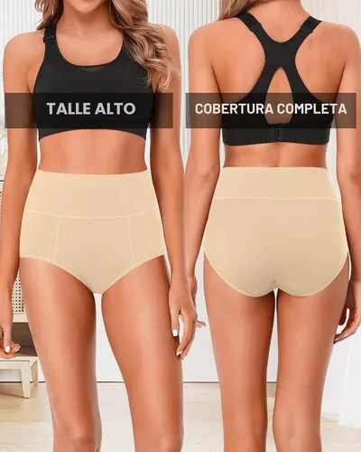 Vista 2 de ASIMOON Ropa Interior de Cintura Alta de Algodón para Mujer, Talla Grande, Ligero Control de Abdomen, Cobertura Completa, Pack de Braguitas