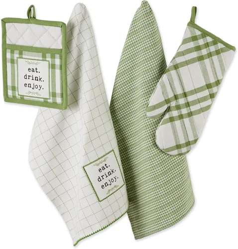 Vista 8 de DII Home Sweet Farmhouse Kitchen Collection, manoplas de horno, juego de toallas de cocina, color rojo granero, 4