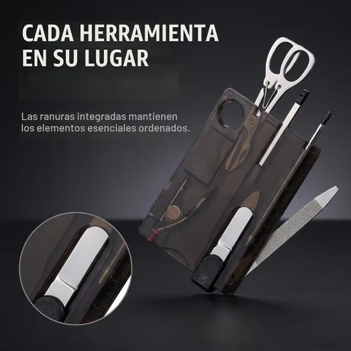 Vista 2 de Multiherramienta negra de bolsillo 12 en 1, equipo de supervivencia de tamaño de tarjeta de crédito para EDC Kit multiherramienta compacto