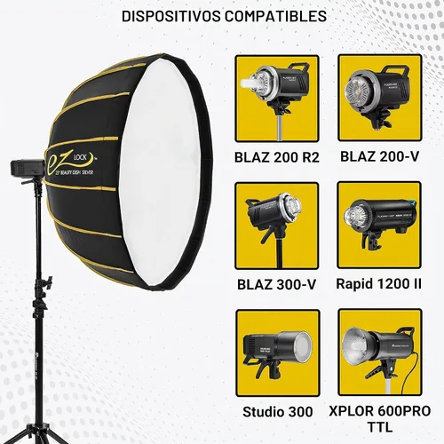 Vista 4 de Glow EZ Lock - Caja de luz para plato de belleza de 25 pulgadas para luces de montaje Bowens, interior plateado, marco de liberación rápida EZ Lock