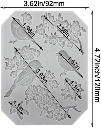 Vista 3 de Paquete de 3 moldes de silicona para fondant de mariposa, rosas, tallos de flores, pájaros, flores, para hacer fondant de chocolate, gelatina