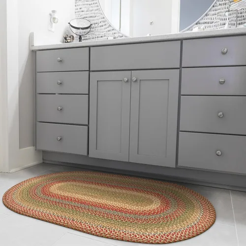 Vista 147 de Homespice Apple Pie - Alfombra ovalada roja de 2 x 3 pies, alfombra de cocina trenzada para decoración primitiva y rústica, reversible, yute sin