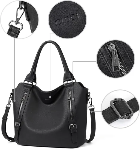 Vista 5 de CLUCI Hobo Bolsas de cuero vegano para mujer, bolsa grande para mujer, bolso de hombro con correa ajustable