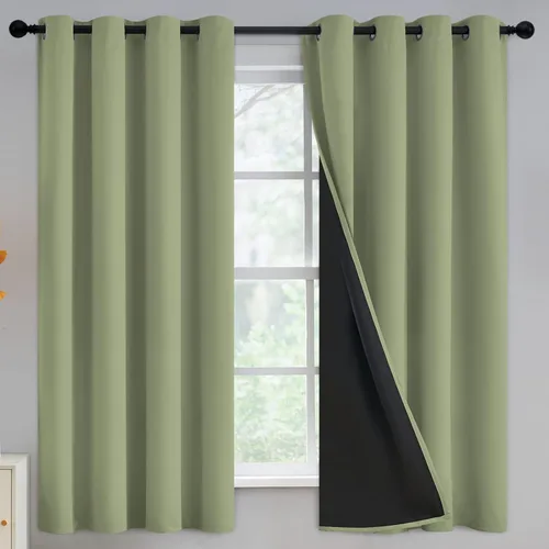 Vista 118 de Yakamok Cortinas negras, cortinas de ventana con aislamiento térmico y eficiencia energética para dormitorio, cortinas opacas completas y cortinas