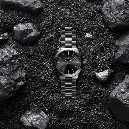 Vista 6 de BUREI Relojes para hombre de moda analógicos de acero inoxidable con movimiento de cuarzo impermeables, regalo para hombres.