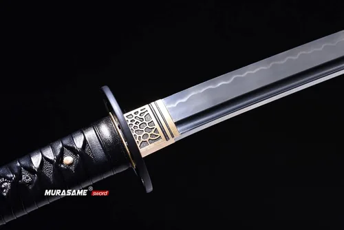 Vista 4 de MURASAME Katana Espada 41" T10 Acero Real Hamon Maquinilla de afeitar afilada espiga completa hecha a mano
