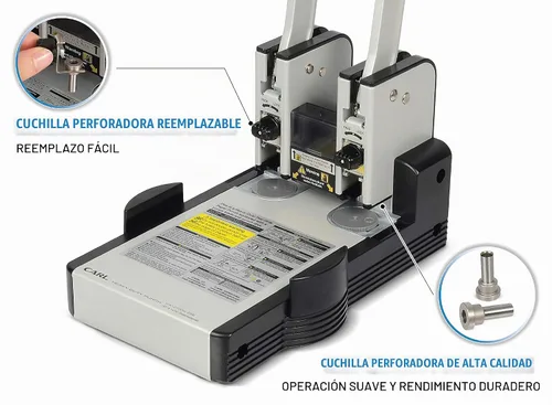 Vista 4 de Carl, Heavy Duty 2 agujeros, perforadora de papel de 100 hojas, azul, gris