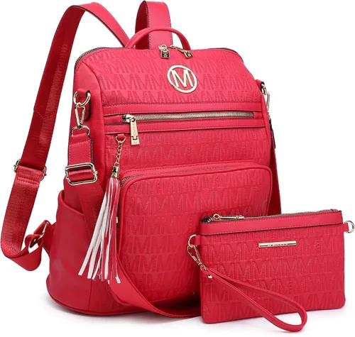 Vista 13 de MKP COLLECTION Mochila de moda para mujer, bolsa convertible grande para mujer, mochila de viaje, bolsa de hombro, juego de 2 piezas con borla, Beige