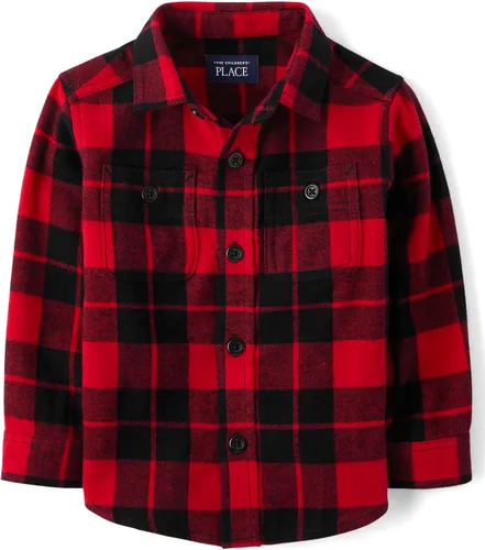 Vista 12 de The Children's Place - Camisa de franela a cuadros con mangas largas y botones para bebés y niños pequeños