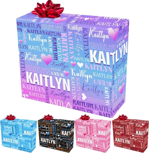 Vista 22 de Papel de regalo personalizado con fotografía, “Merry Christmas” con sombrero de Navidad, papel de regalo personalizado “Happy Birthdays” con nombre