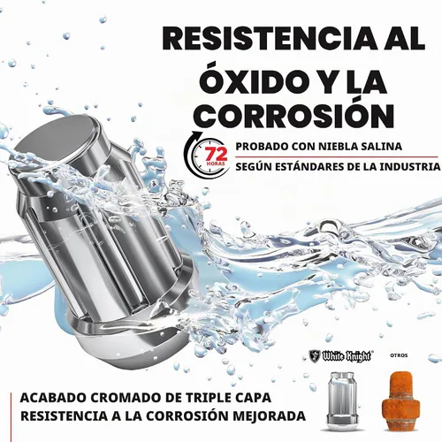 Vista 4 de White Knight 3806-20AM - Tuercas de rueda cromadas M12x1.25 con llave, paquete de 20