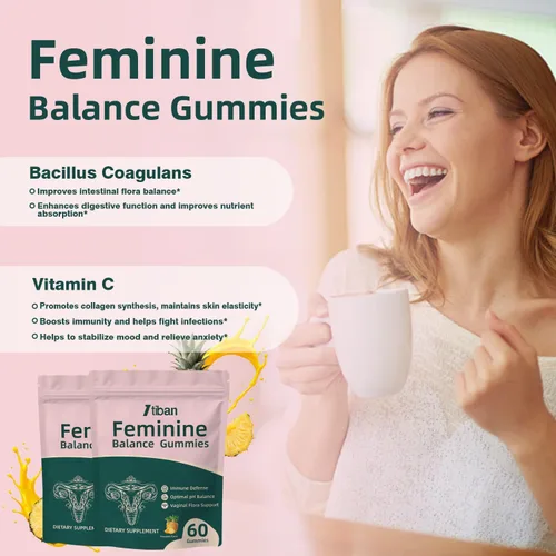 Vista 2 de Gomitas para Mujeres para Equilibrio del pH, Probiótico Premium para la Salud Femenina Vaginal, Apoyo Inmunológico, Vegano, Sin Gluten, Sabor a Piña