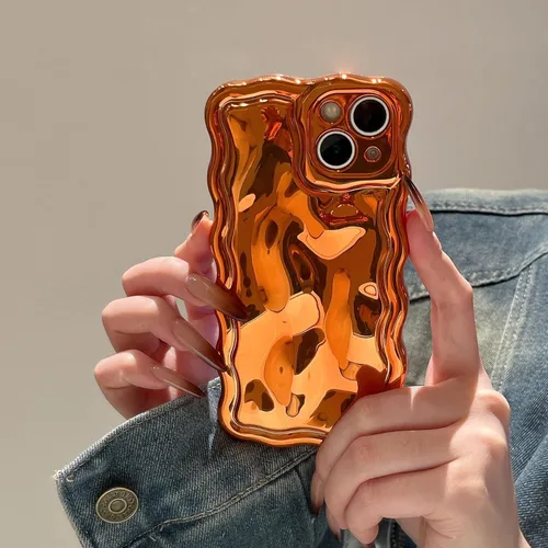 Vista 26 de FABSPARK Funda para iPhone 11, Patrón de Burbujas de Meteorito 3D Electrochapado Galvanizado con Brillos Marco Ondulado Rizado Funda Brillante, TPU