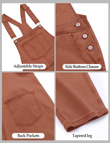 Vista 4 de luvamia - Overol para mujer, ajuste holgado, clásico, con pechera, casual, elástico, de mezclilla, pierna cónica