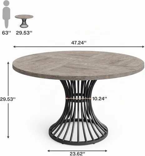 Vista 2 de Tribesigns Mesa de comedor redonda para 4-6 personas, mesa de cocina circular de 47 pulgadas estilo granja, mesa de comedor industrial con base