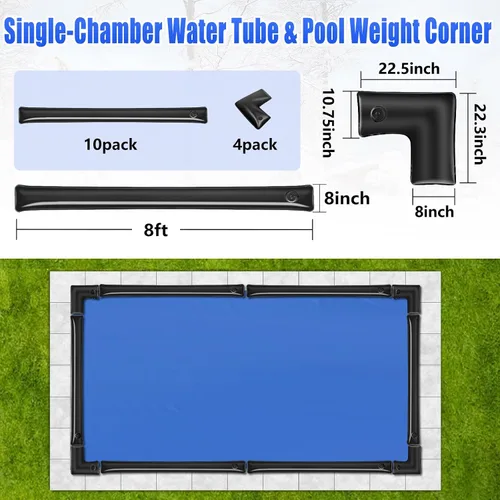 Vista 6 de 10 paquetes de bolsas de agua para piscina de 0.6 mm de espesor con pesas para cubierta de piscina en las esquinas, tubos de agua para piscina
