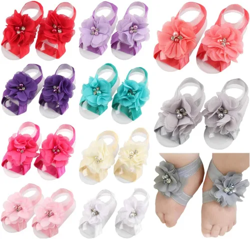 Vista 10 de Sandalias con Flor para Pies Descalzos de Niña Bebé para Recién Nacidos (0-3T)