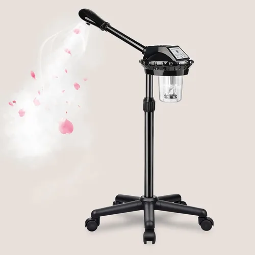 Vista 9 de Vaporizador facial profesional, vaporizador facial de ozono spa sobre ruedas, altura y ángulo ajustables, vaporizador de esteticistas más vapor
