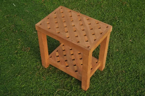Vista 3 de Banco de ducha de madera de teca (18.0 x 12.0 in) con estante #TSAXSB1