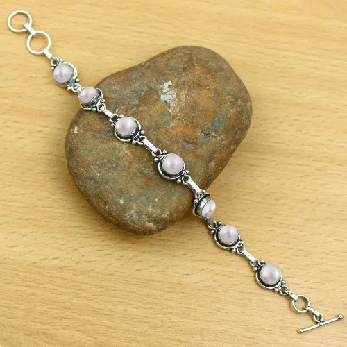 Vista 17 de Round Shape Natural & Synthetic Gemstones Silver Plated Bracelets for Women - Vintage Bohemian Style Handmade Birthstone Adjustable Link Bracelet