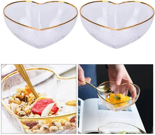 Vista 2 de 2 cuencos de vidrio para servir pequeños en forma de corazón, cuenco de postre para aperitivos, cuenco de vidrio decorativo para preparación