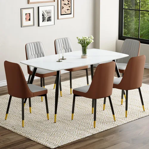 Vista 74 de Juego de 4 mesas de comedor negras para mesa de comedor de 4,50 pulgadas para 4, sillas de cocina de piedra sinterizada, fácil de montar, adecuado
