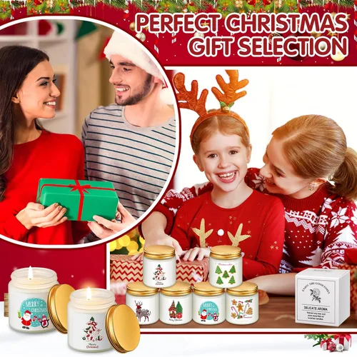 Vista 6 de MTLEE 24 velas en tarro de Navidad a granel, velas perfumadas de Navidad, velas de cera natural, de larga duración, para Navidad, regalos de boda