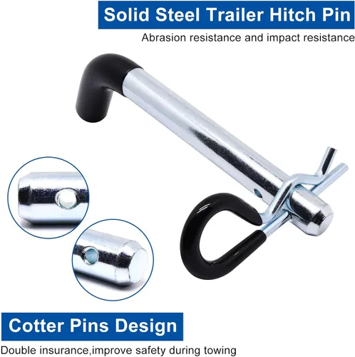 Vista 5 de 2 piezas de pasador de enganche de remolque, pasador de enganche de remolque de 1/2" para tractor con clip, pasadores de remolque con mango negro