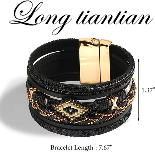 Vista 7 de Long tiantian Pulseras apilables para mujer, pulseras de cuero para mujer, joyería occidental para mujer