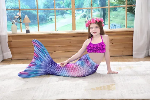 Vista 4 de DNFUN Colas de sirena para nadar para niñas, traje de baño de sirena con monoaleta
