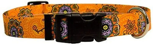 Vista 6 de Amarillo diseño de perro Martingale Collar, Grande, Marrón Flores rosa y verde azulado