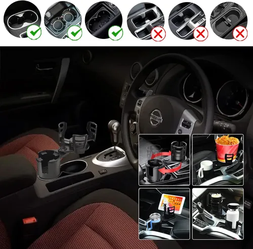 Vista 4 de Expansor de Portavasos para Automóvil 2 en 1 Extensor Adaptador de Portavasos Multifuncional para Automóvil con Base Ajustable Compatible con Hydro