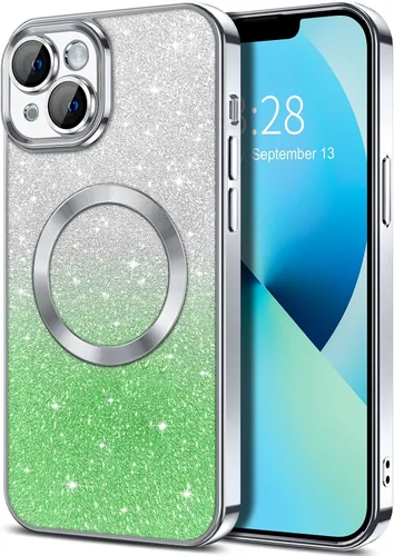 Vista 161 de Hython Funda para iPhone 13 Pro transparente con purpurina magnética [compatible con MagSafe] Protector completo de lente de cámara delgado